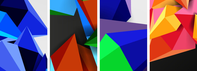 Mosaic triangles poster geometric abstract background set