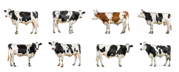 Fotobehang Set of white and black cow on transparency background PNG  © Sim