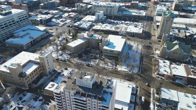 Saskatchewan, Canada - Feb 28th,2024: Downtown view of the city.