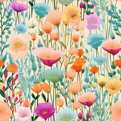 Seamless pattern with poppies and wildflowers.