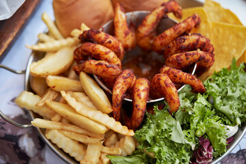grilled shrimp with French fries