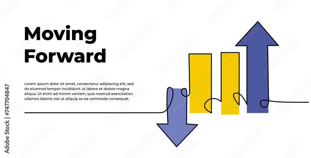 Poster continuous line design of arrows pointing up and down. single line decorative elements drawn on a wh