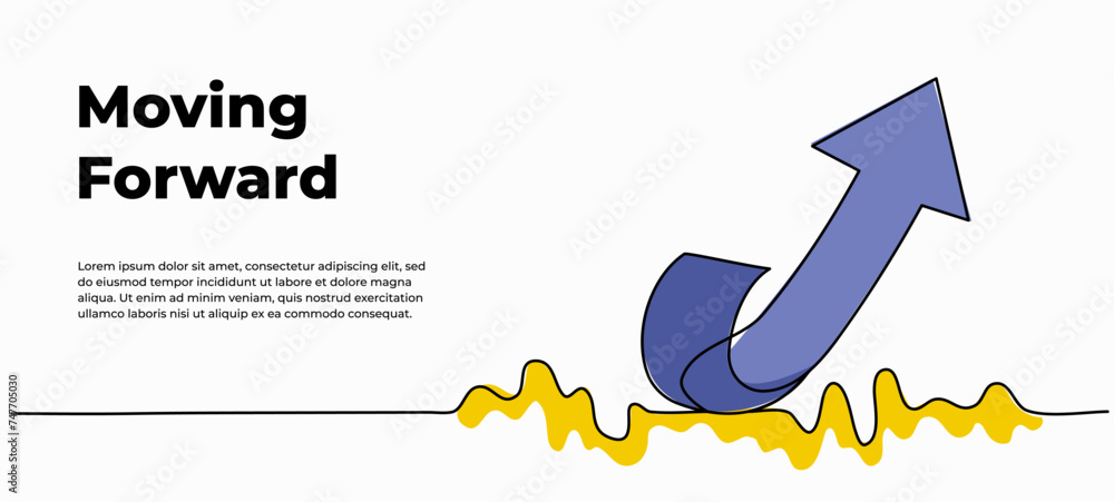 Poster continuous line design of arrow pointing up. one line decorative elements drawn on a white backgroun