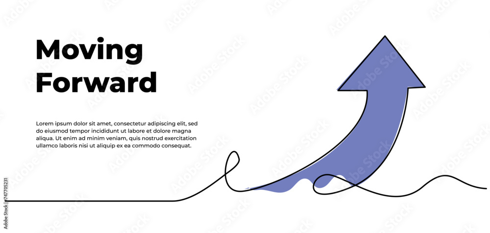 Poster continuous line design of arrow pointing up. one line decorative elements drawn on a white backgroun