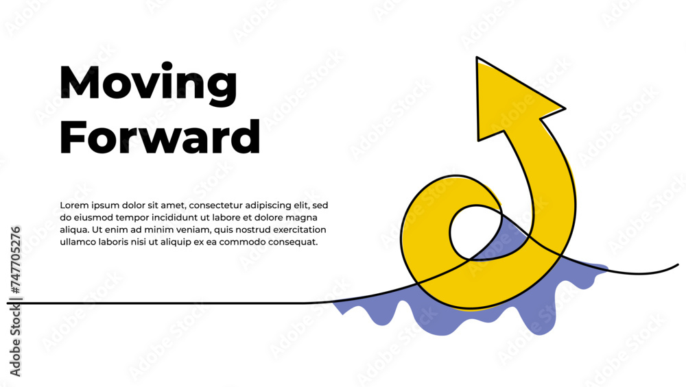 Poster continuous line design of arrow pointing up. one line decorative elements drawn on a white backgroun
