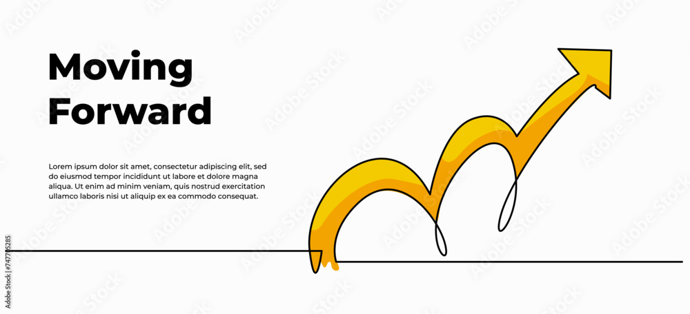 Poster continuous line design of arrow. one line decorative elements drawn on a white background.