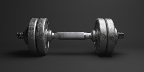 Fototapeta premium The dumbbell pictured is made from aluminum, showcasing heavy lines, sleepycore aesthetics, and colors of white and silver.