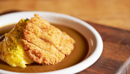 Pork cutlet with delicious Curry sauce on a plate