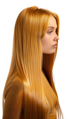 Naklejka premium Young girl with shiny straight beautiful hair transparent background
