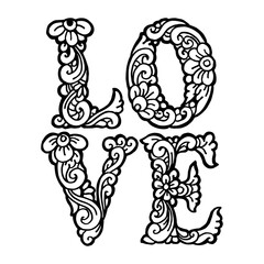 Love doodle hand lettering typography illustration vector