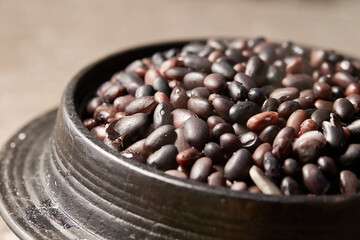 Black bean rice in a cauldron