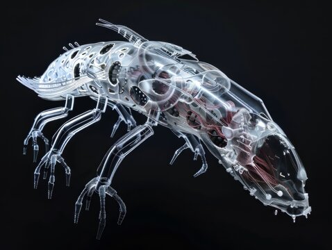 3D visual of a cybernetic organism, blend of biology and machine, on black background