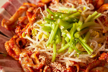 Stir fried spicy vegetable octopus  