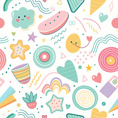 Seamless Cartoon Animal and Bird Pattern Design with Floral Elements for Nature-Themed Wallpaper and Baby Decor