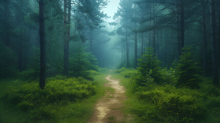 Obraz premium Beautiful pine trees in the forest in day and night. Sunset and sunrise