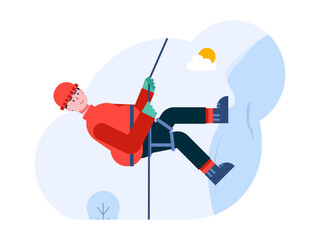 Man climbing mountain. Hobby vector illustration.