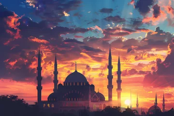 Selbstklebende Fototapeten a mosque a colorful sky at sunset © ginstudio