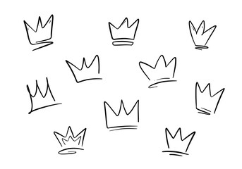 Collection of Crown doodle hand drawing outline - obrazy, fototapety, plakaty