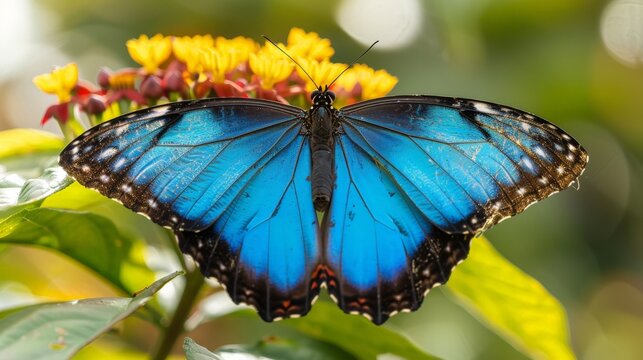 nature photography of a blue butterfly on flowers