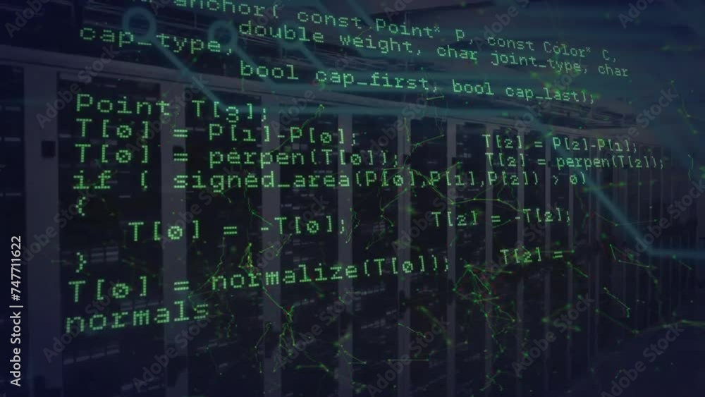 Poster animation of financial data processing over network of connections over servers
