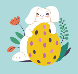 Easter holiday, bunny and egg, blooming flora
