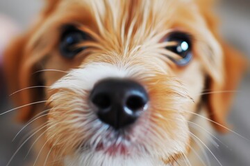 Close Up of Dogs Face With Blurry Background. Generative AI