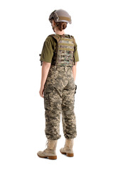 Young female soldier isolated on white