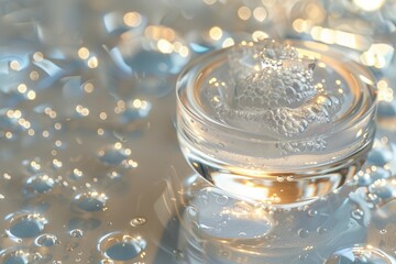 Facial make up skin care cream. Skincare treatment products: collagen lotion, skincare bathe gel, oil, pipette with fashion serum and smiling jar pot