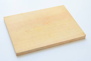 wooden cutting board isolated on white background, plank wood in the kitchen