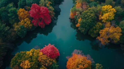 temperate deciduous forest, autumn, pine forest, forest, stream, rivers, waterfall, nature, landscape, tree, top view, oak, beech, maple, willow, leaf, woodland, giant trees, background, fantasy, tran