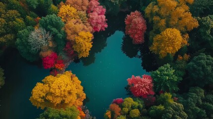 temperate deciduous forest, autumn, pine forest, forest, stream, rivers, waterfall, nature, landscape, tree, top view, oak, beech, maple, willow, leaf, woodland, giant trees, background, fantasy, tran - obrazy, fototapety, plakaty