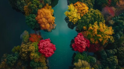 temperate deciduous forest, autumn, pine forest, forest, stream, rivers, waterfall, nature, landscape, tree, top view, oak, beech, maple, willow, leaf, woodland, giant trees, background, fantasy, tran - obrazy, fototapety, plakaty