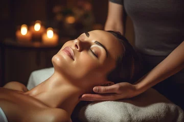 Cercles muraux Spa Beautiful woman massage in beauty and spa salon, treatment and spa concept.