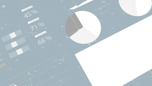 Animation of financial data processing over grey background