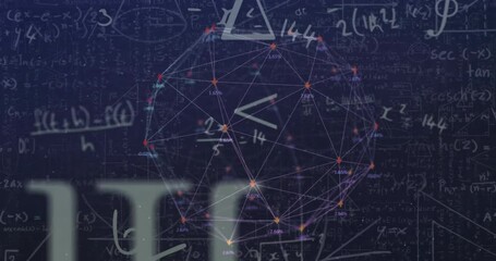 Animation of mathematical data processing over globe with connections - Powered by Adobe