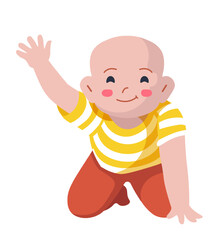 Cute infant boy or girl waving hand greetings