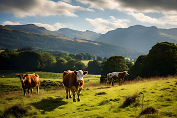 Fototapeta na wymiar Idyllic Countryside: A Pictorial Representation of Grazing Ayrshire Cows