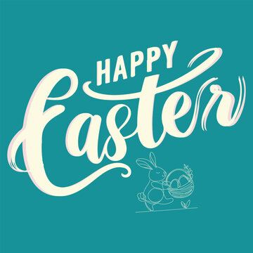 Happy Easter banner with alphabet letters, egg and flower square vector illustration