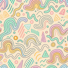 Abstract Waves and Circles Seamless Pattern Wallpaper