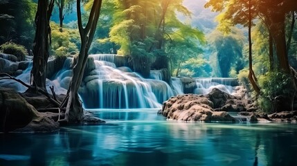 A waterfall in a gorgeously fantastic landscape