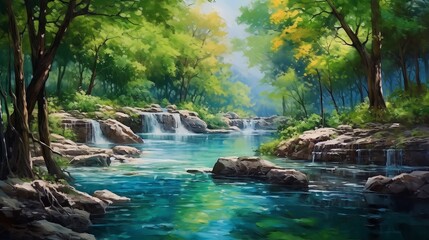 A waterfall in a gorgeously fantastic landscape