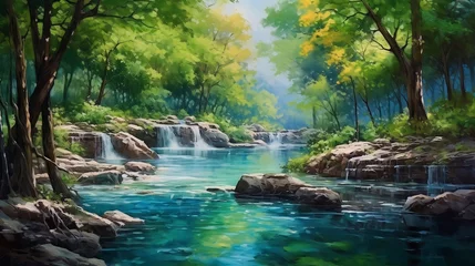 Foto op Canvas A waterfall in a gorgeously fantastic landscape © Syahrul Zidane A