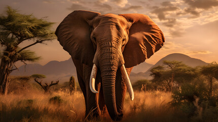 Majestic African Elephant Roaming in the Sunlit Plains of Africa