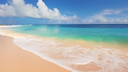 Obraz premium Beautiful Soft blue ocean wave on fine sandy beach