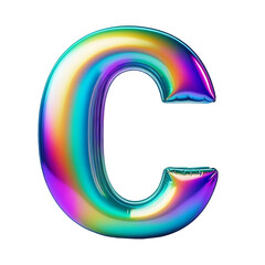 Letter C Iridescent Typeface Balloon, whimsically Inflated Alphabet Illustration