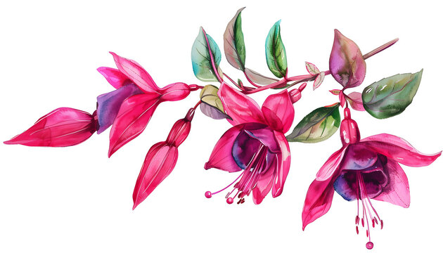 colorful fuchsia red flower watercolor