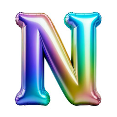 Letter N Iridescent Typeface Balloon, whimsically Inflated Alphabet Illustration
