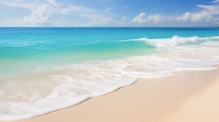 Fototapeta na wymiar Beautiful Soft blue ocean wave on fine sandy beach
