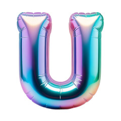 Letter U Iridescent Typeface Balloon, whimsically Inflated Alphabet Illustration