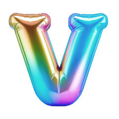 Letter V Iridescent Typeface Balloon, whimsically Inflated Alphabet Illustration